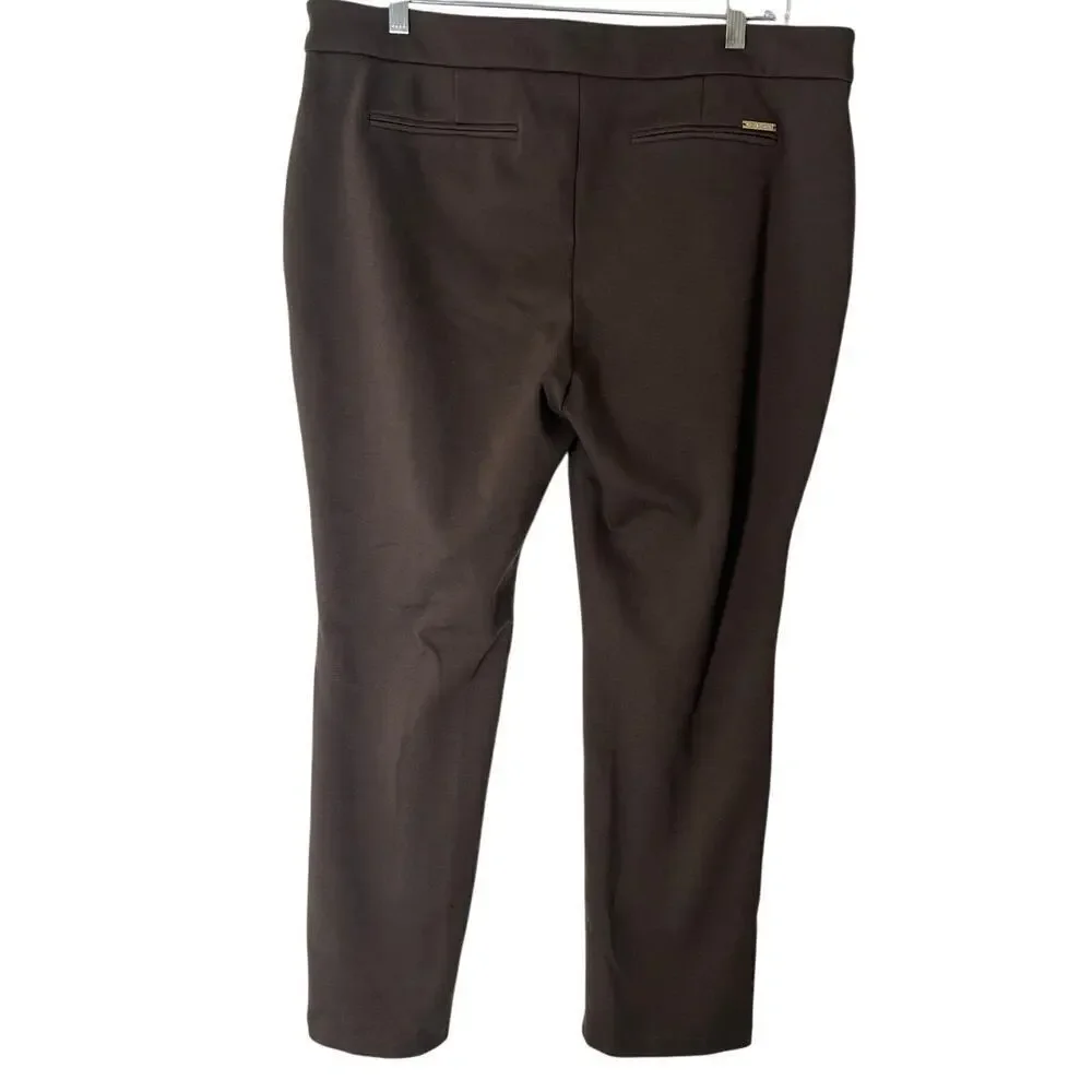Michael Kors Pants Womens Sz 14 Brown Stretch Ponte Knit Skinny Ankle Logo